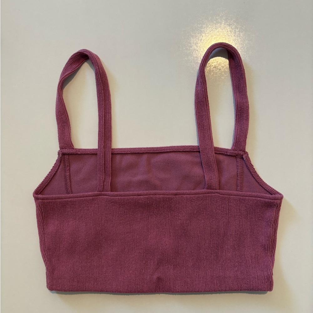 Pink Ribbed Cropped Tank Top - Picture 2 of 4